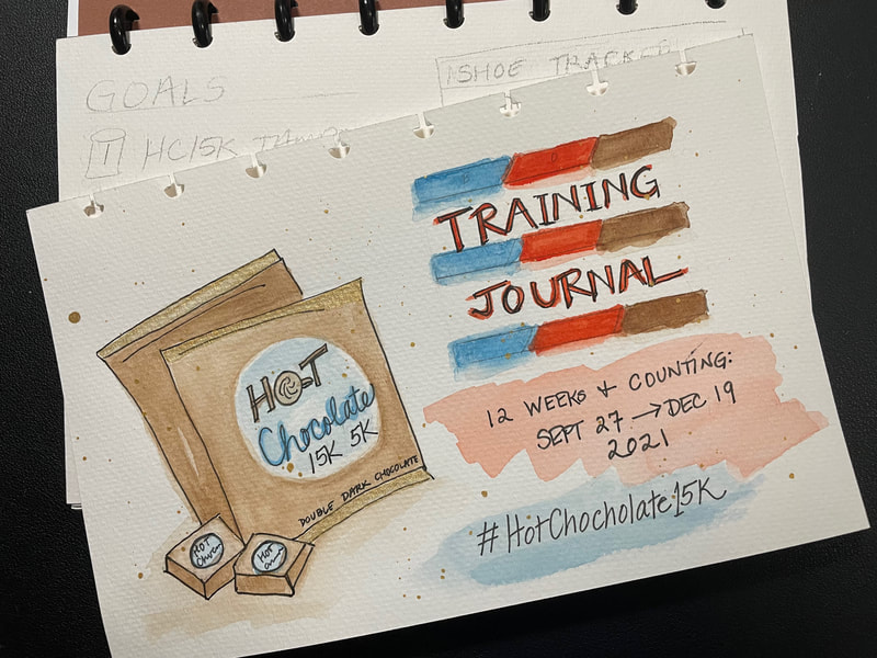 Front cover watercolor sketch for my Hot Chocolate 15K Training Journal.