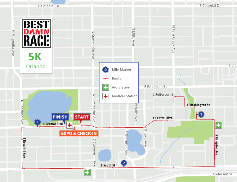 5K course for Orlando Best Damn Race.