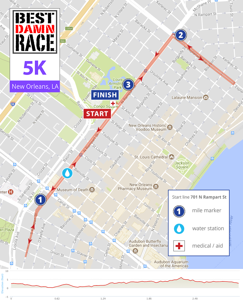 5K course map for Best Damn Race NOLA