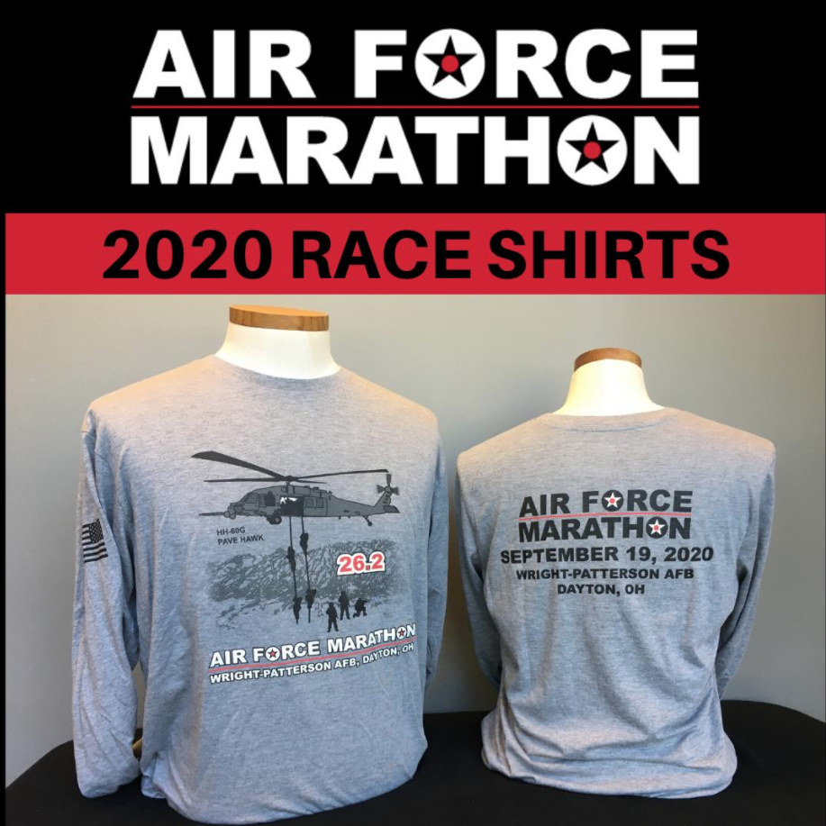 2020 long sleeve official race shirt for the Air Force Marathon.
