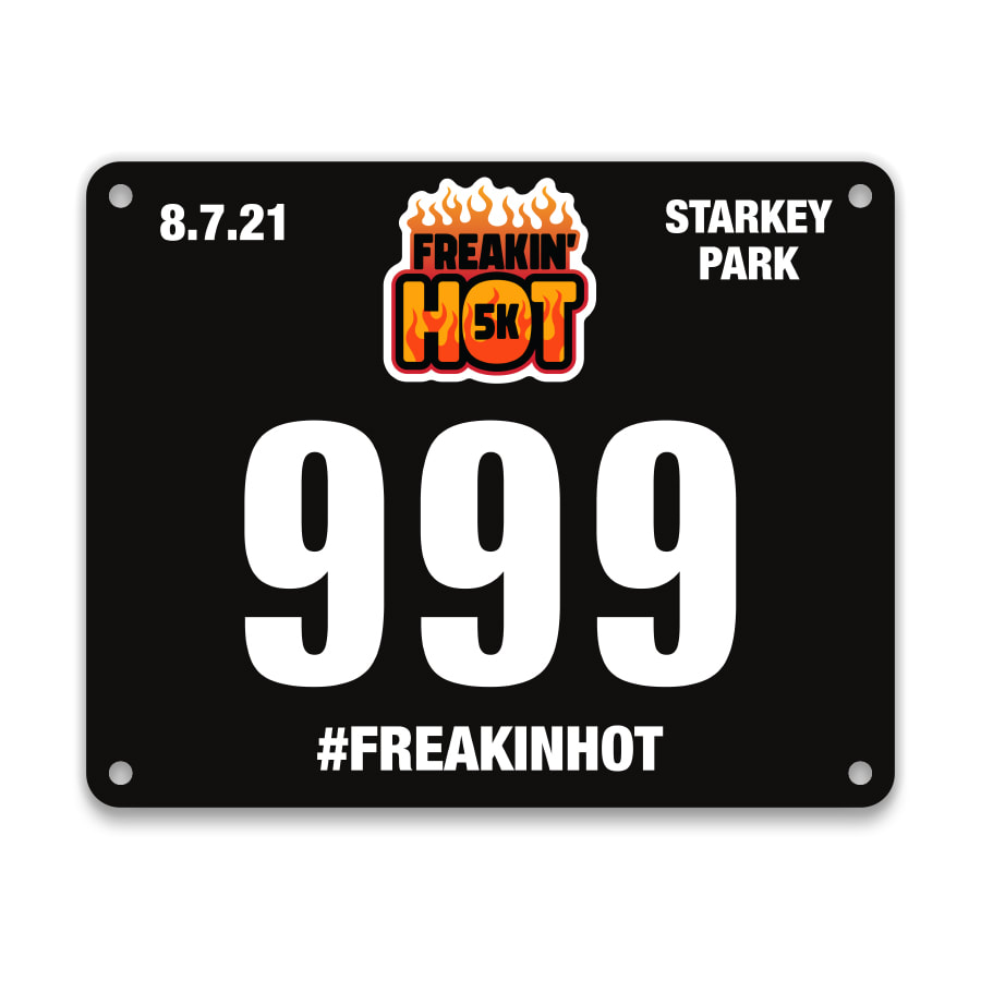 Race Bib for the Freakin' Hot 5K in Starkey Park on August 7, 2021