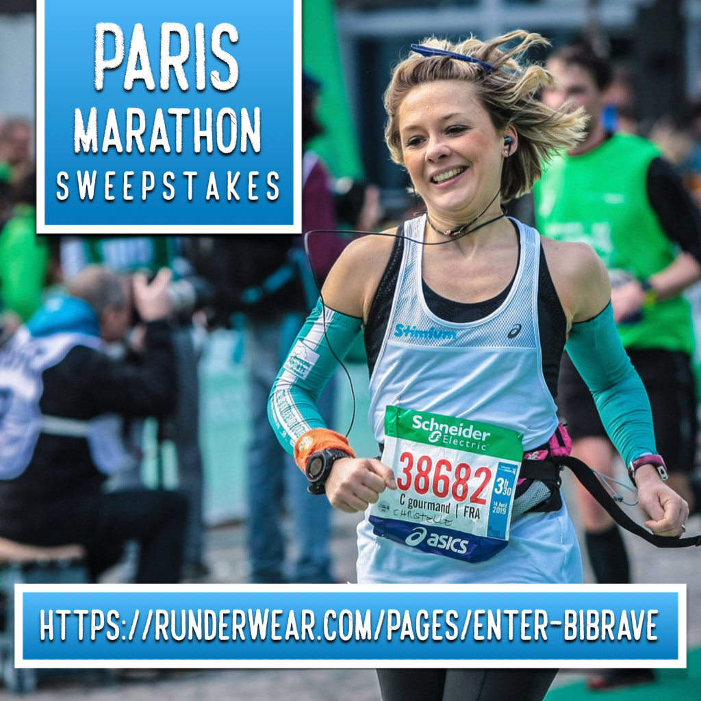 Girl running in the Paris Marathon.