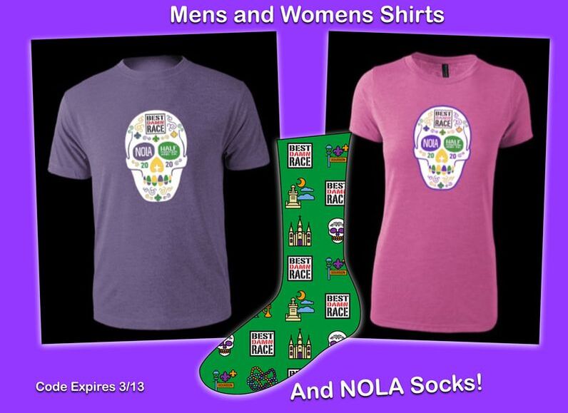 Best Damn Race New Orleans Runner SWAG includes shirts and socks.