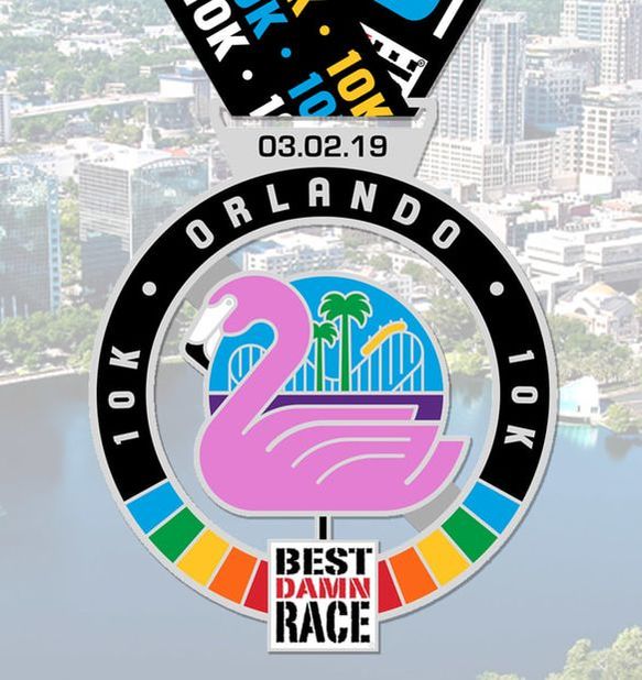 10K medal for the Best Damn Race Orlando on March 2, 2019.