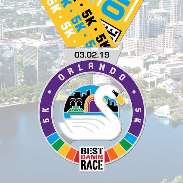 2019 5K medal for Best Damn Race Orlando.