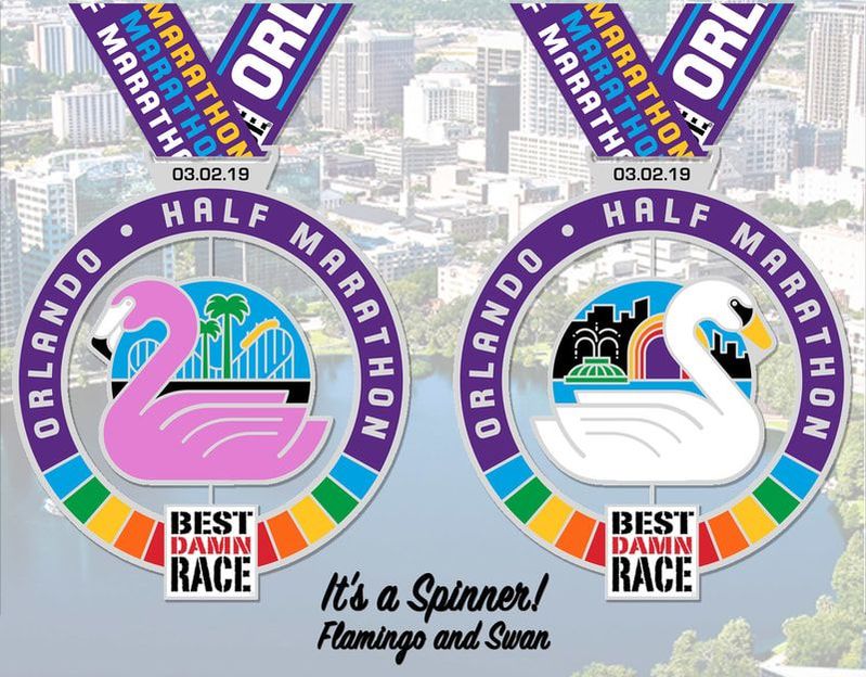 2019 Half marathon medal for Best Damn Race Orlando.