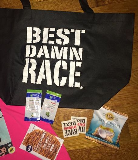 Goodie bag for challenge runners at Best Damn Race Safety Harbor.