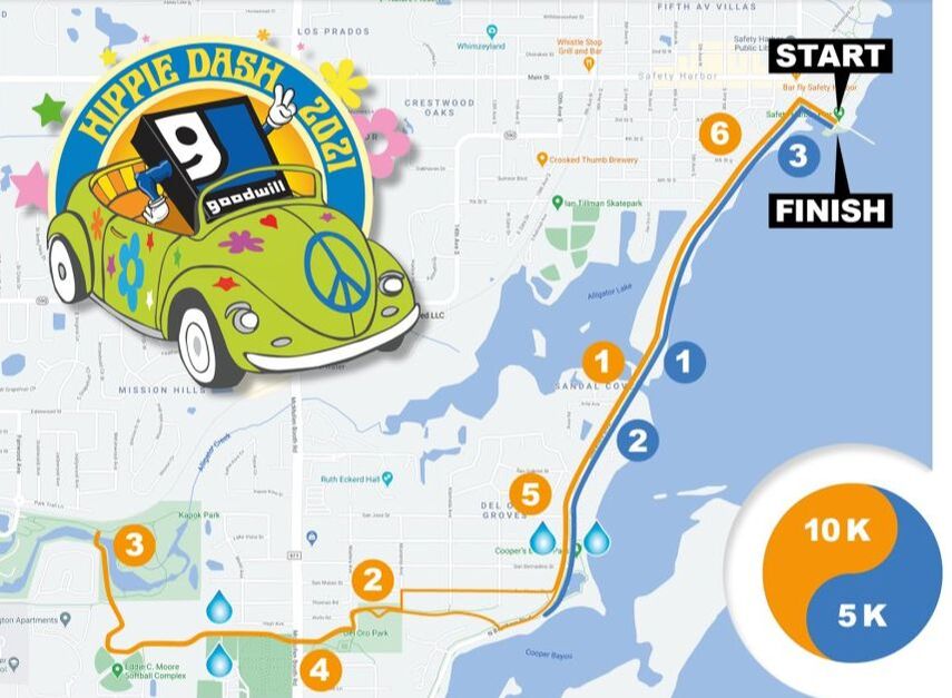 Map of Hippie Dash race course in Safety Harbor, Florida
