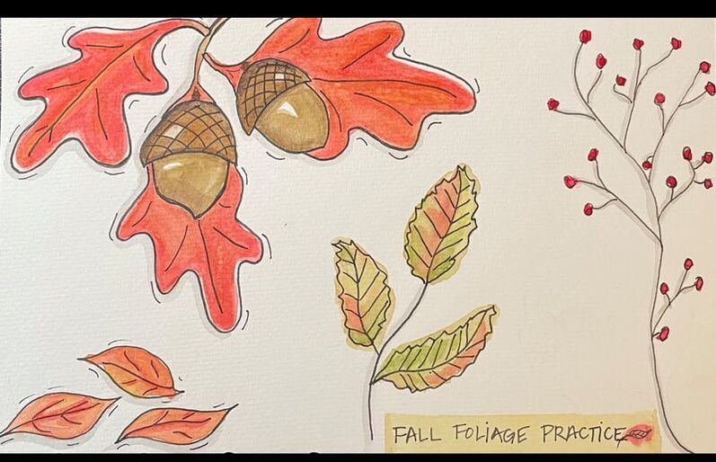 Fall foliage watercolor practice.