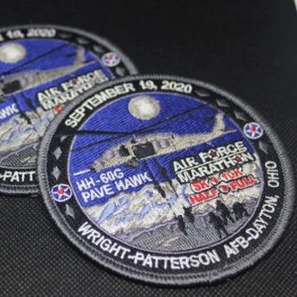 Commemorative race patch for the 2020 Air Force Marathon.