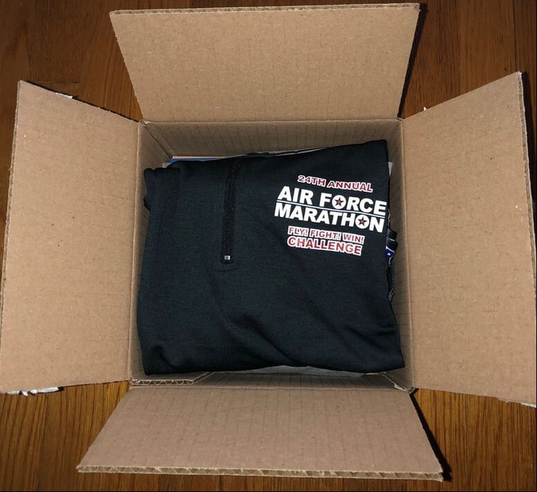 Peek inside the box of swag from the Air Force Marathon Challenge.