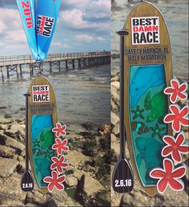 2016 Best Damn Race Safety Harbor race medals.