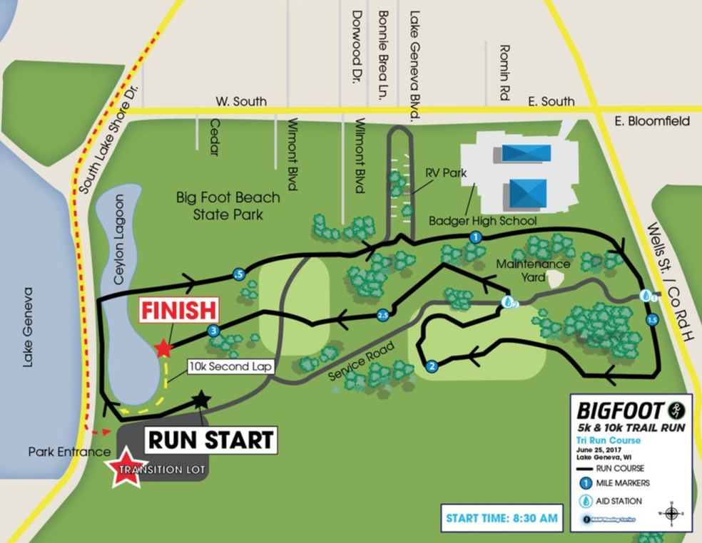 Run course for Big Foot Tri and Trail Races in Lake Geneva, WI.
