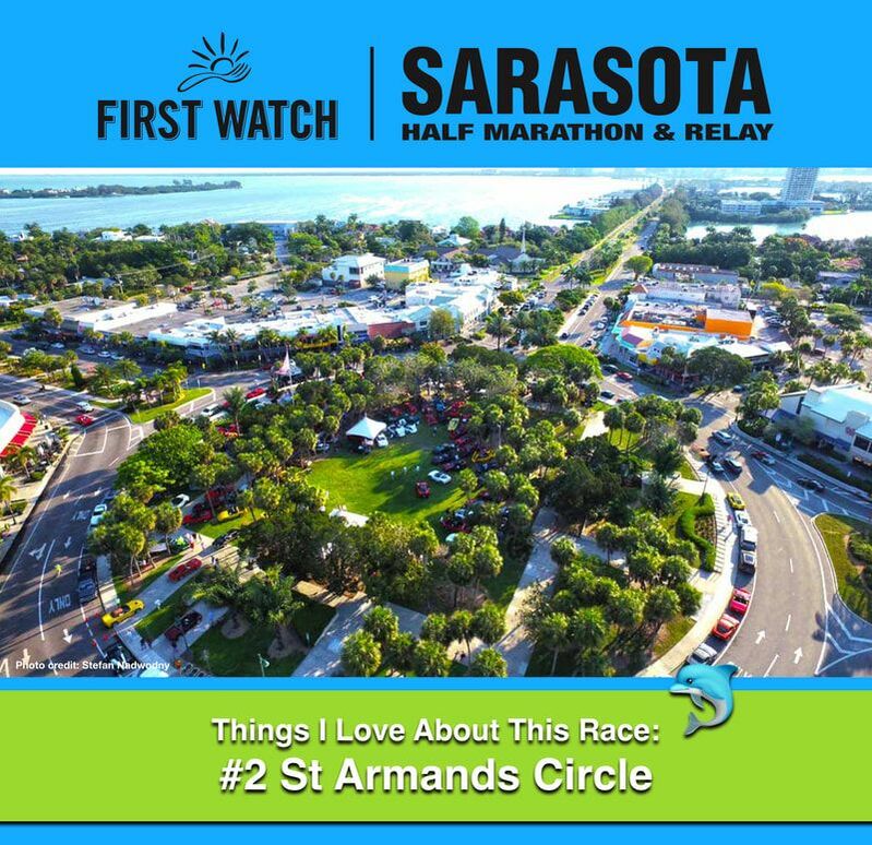 Aerial view of St Armands Circle in Sarasota.