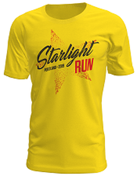 Yellow race shirt with Starlight Run logo.