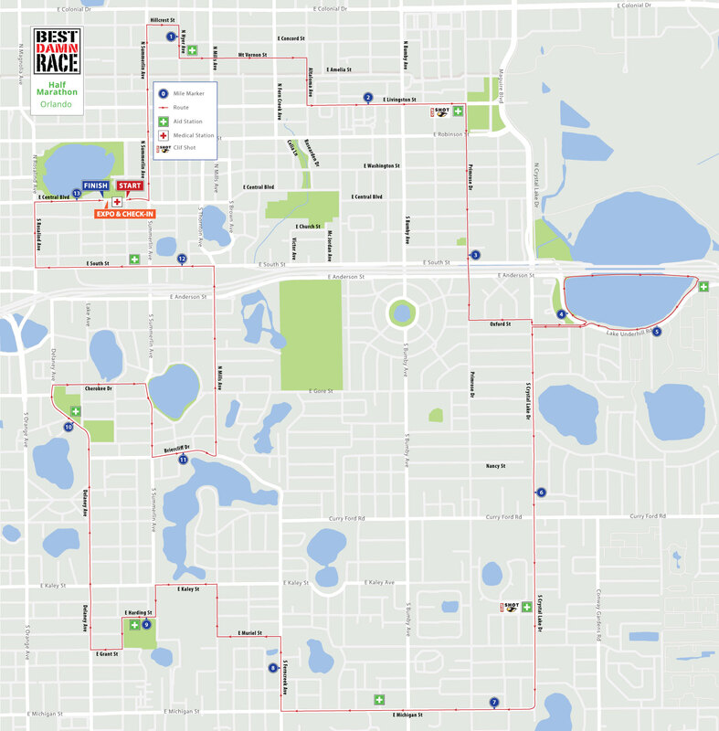 Race course for the half marathon Orlando Best Damn Race.