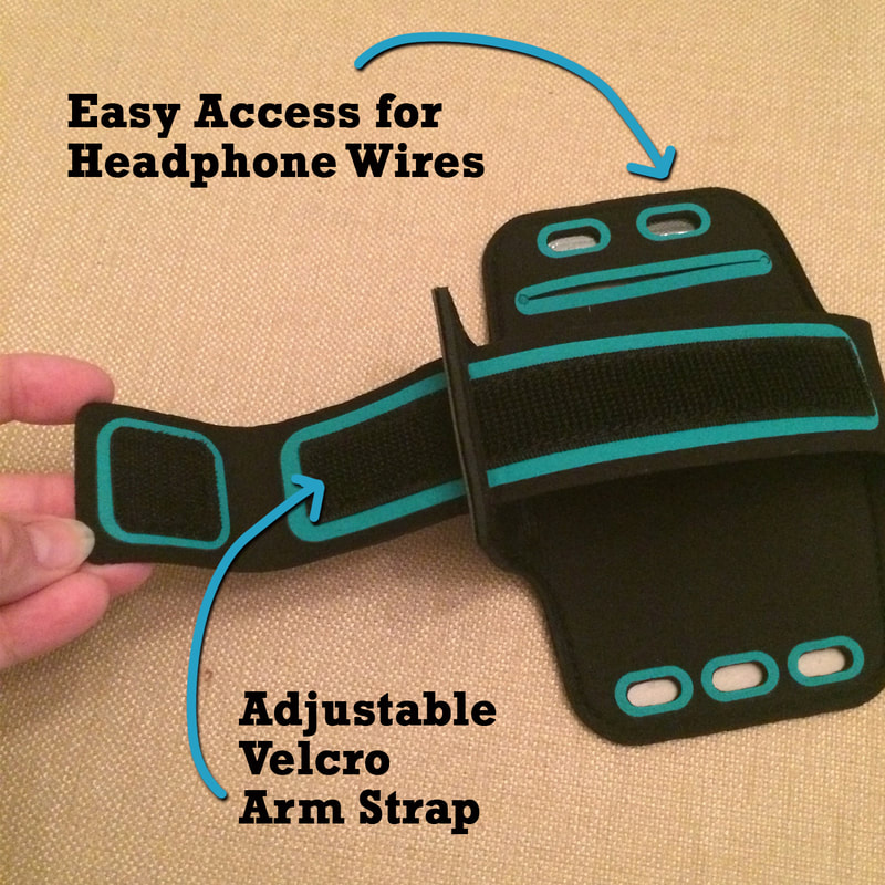 Adjustable velcro strap on armband phone holder for runners.