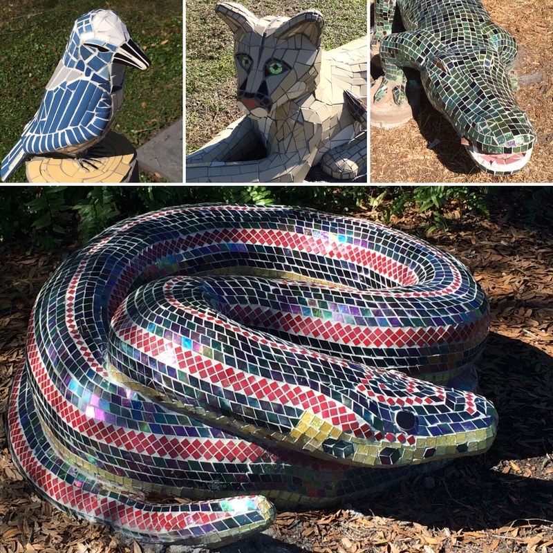 Mosaic wildlife sculptures at Riviera Bay Park in St. Petersburg, FL