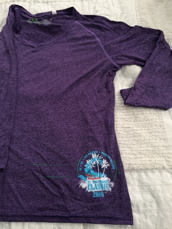 Purple heather long sleeve tech shirt for SPB Classic Half Marathon racers.