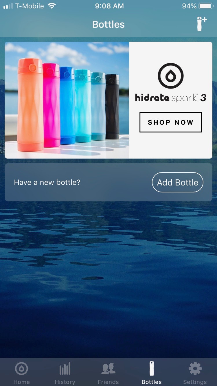 Screenshot of Hidrate Spark app setup.