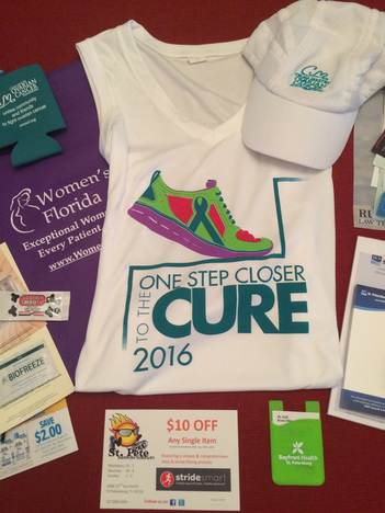 Goodie bag for runners in the One Step Closer to the Cure 5k/10k races.