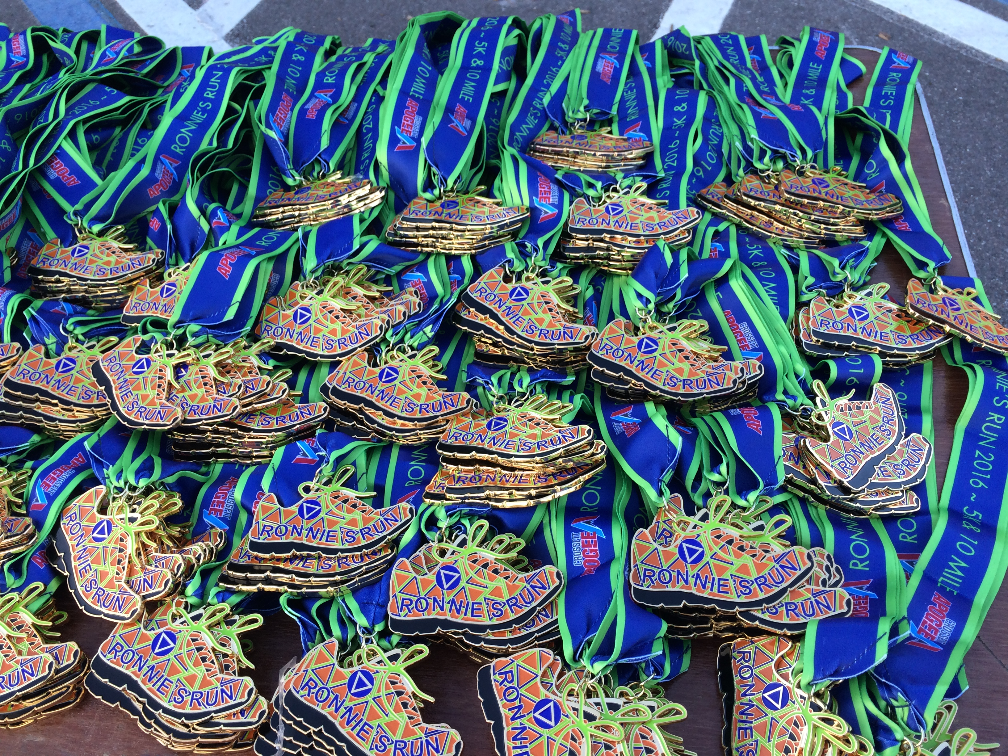 2016 finisher medals for Ronnie's Run at Fort DeSoto Park.