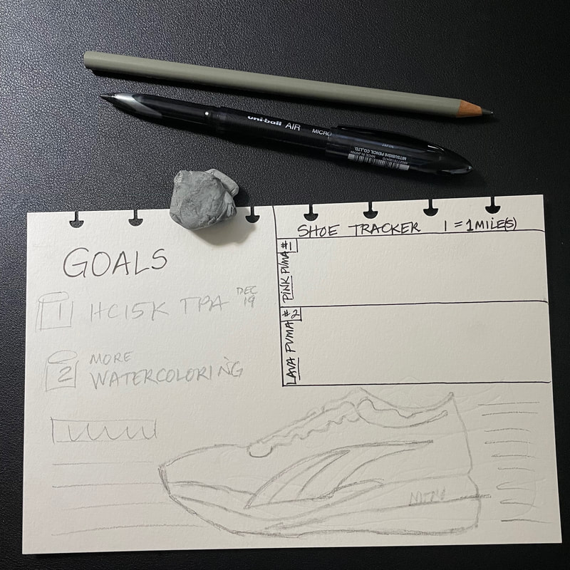 Rough pencil sketch for Goals page of Hot Chocolate 15K training journal.