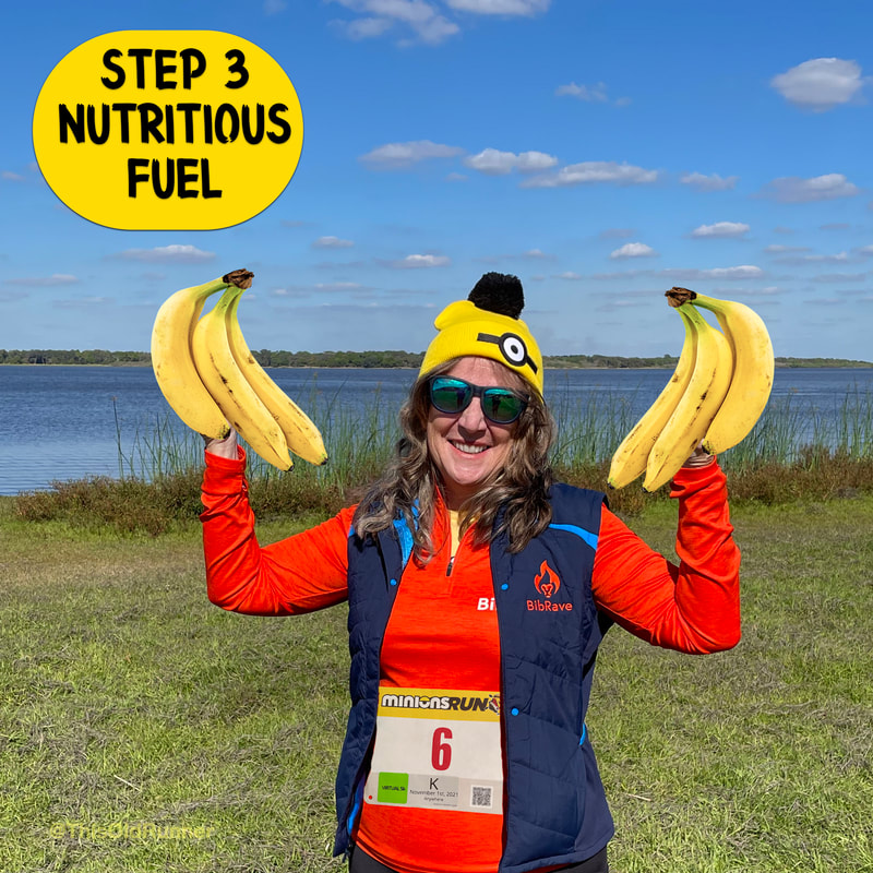 Ready to fuel for my virtual race with bananas. Myakka Lake in background.