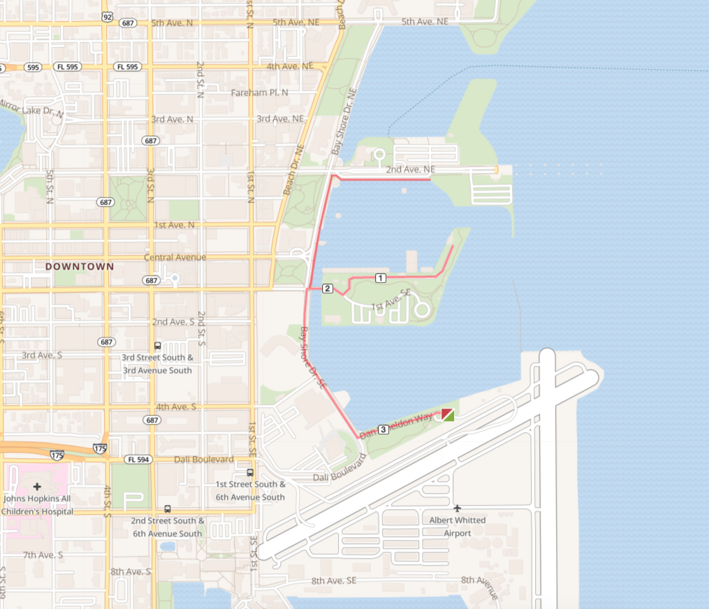 Map of the course for the K9s United races in St. Petersburg, Florida on September 27, 2020.