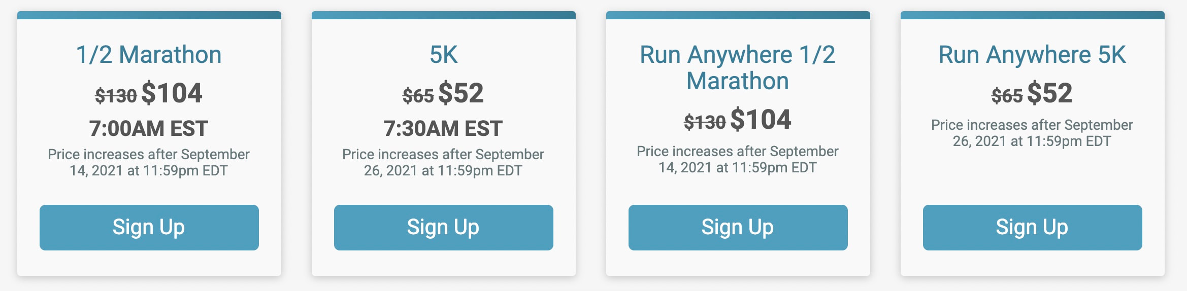 Price information for the Key West 2022 Half Marathon and 5K Races.