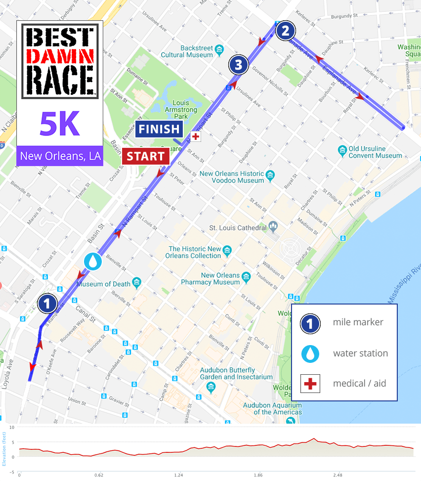 5K Race Course for Best Damn Race New Orleans.