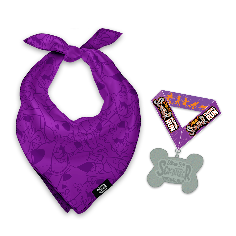 Scooby Doo race bandana and medal for dog racers.