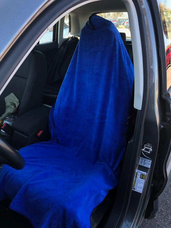 Orange Mud transition wrap as a car seat cover.