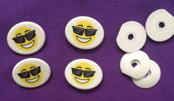 Sunglasses smiley face emoji BibBoards front and back pieces.
