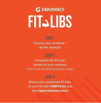 Graphic outlining how to play Gatorade Endurance Fit Libs game.