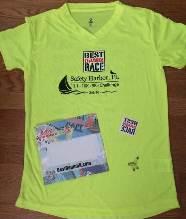 Race shirt for Best Damn Race Leftover 5K in Safety Harbor.
