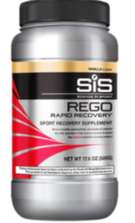 REGO Rapid Recovery powder in vanilla shown in a canister.