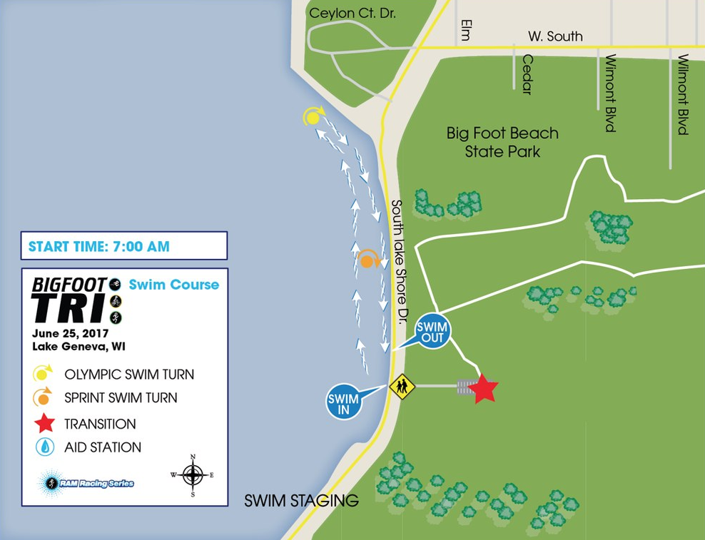 Swim course for Big Foot Tri and Trail Races in Lake Geneva, WI.