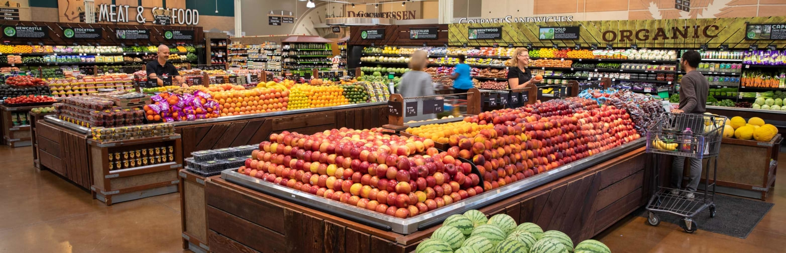 Interior shot of Raley's suppermarket produce section.