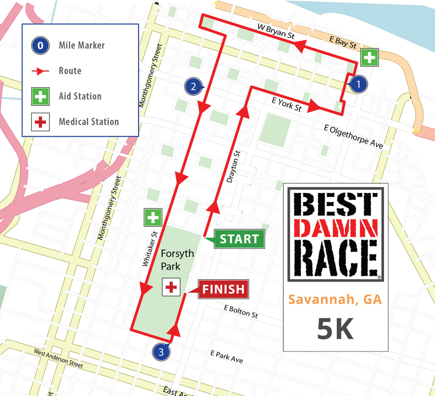 Race course for the Inaugural Best Damn Race 5K in Savannah.