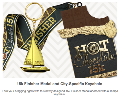 Hot Chocolate Race Tampa 15K finisher Medal.