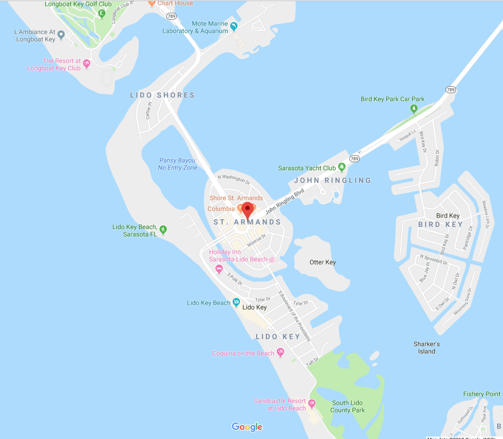 Google map of St. Armands Circle and Lido Key in Sarasota