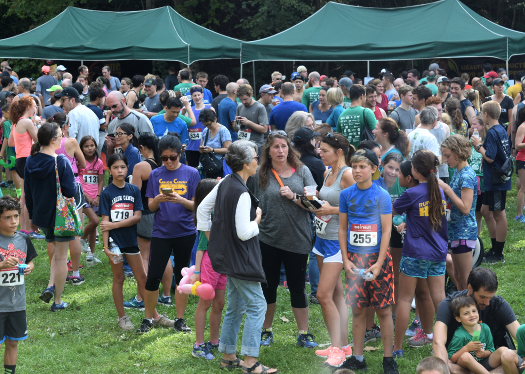 Runners gathered after the race in Frick Park.