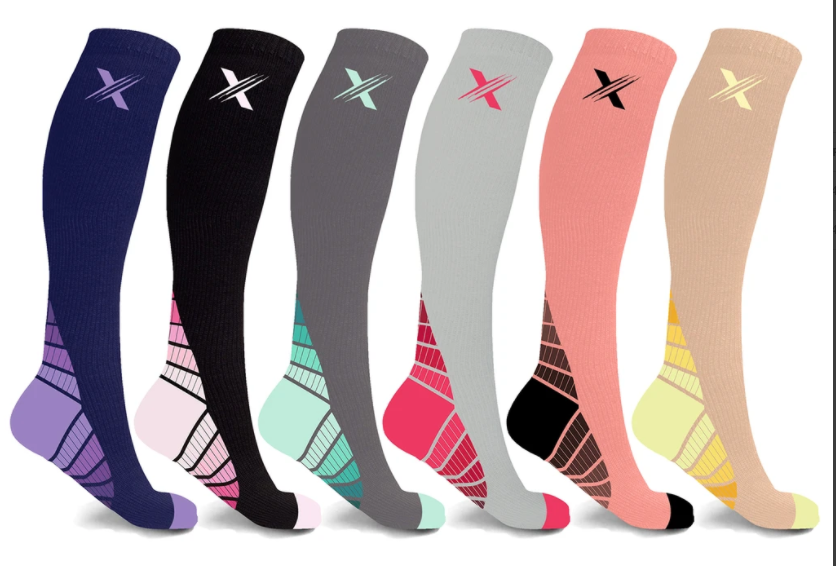 Rendering of 6-pack of knee high compression socks called Beverly Hills. Extreme Fit USA.