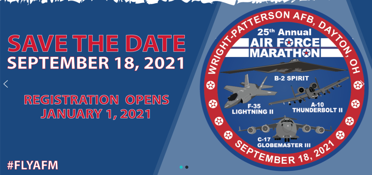 Save the Date Graphic for the 2021 Air Force Marathon on September 18, 2021.
