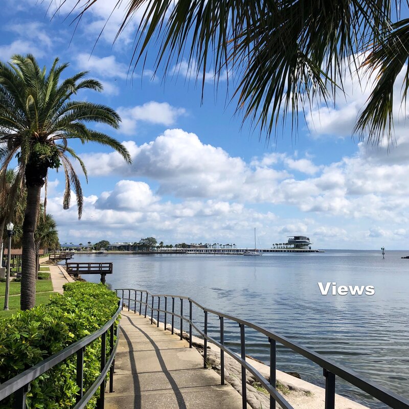 View of the St Pete Pier from Demens Landing waterfront.