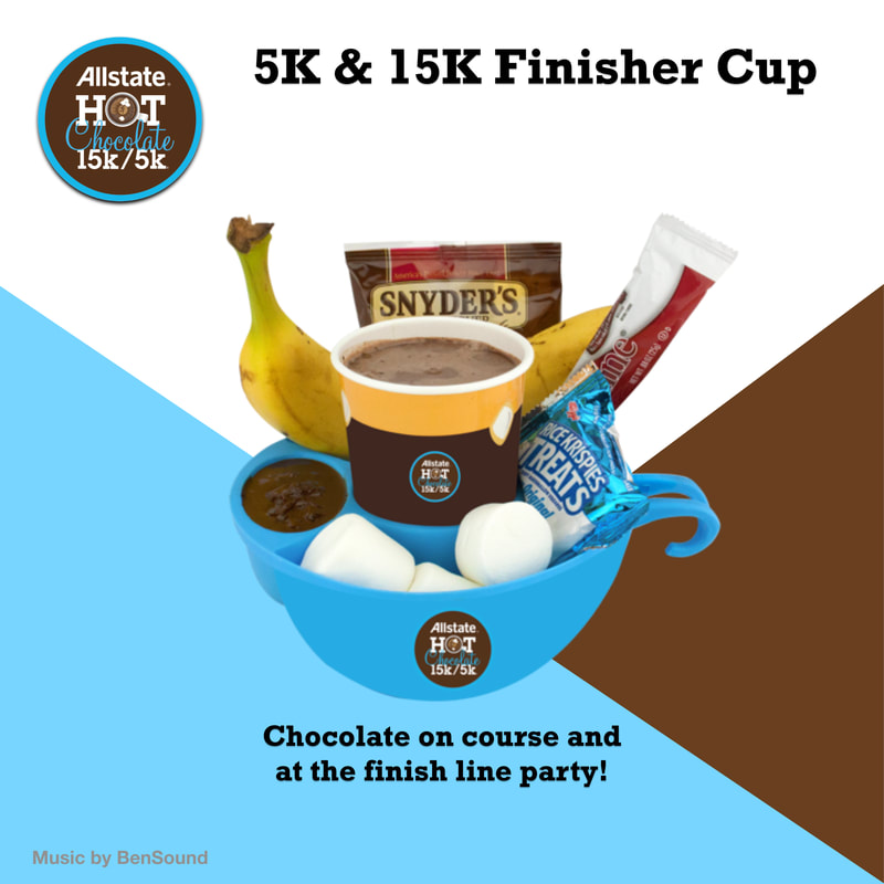 Finishers cup with hot chocolate, fondue, and more for the Tampa Hot Chocolate race.