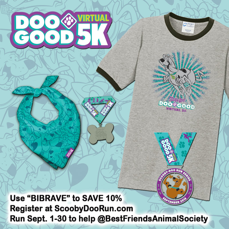 All the SWAG for dogs and humans who run the Scooby Doo Virtual 5K race.