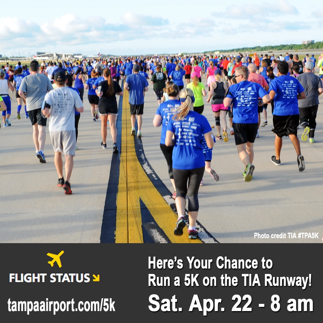 Runners on the Tampa International Airport runway for a 5K race.